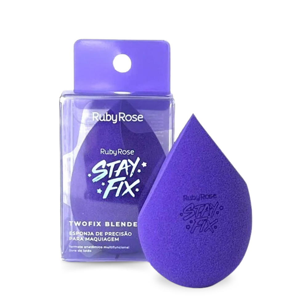 Esponja Maquiagem Esponjinha Chanfrada Stay Fix Twofix Ruby Rose Beauty Blender Macia Base Pó Corretivo Alta Precisão
