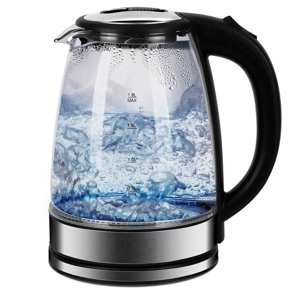Chaleira Elétrica Jarra De Vidro Cristal LED Azul 1,8 Litros