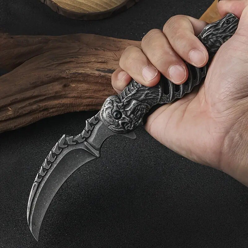 Canivete Dobravel Aço Inox Esculpido Alto Relevo em Oferta na Shopee