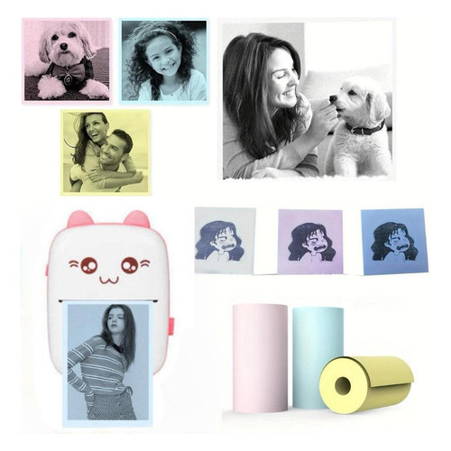 Mini Impressora Gato Térmica Bluetooth + 3 Bobinas Colorido