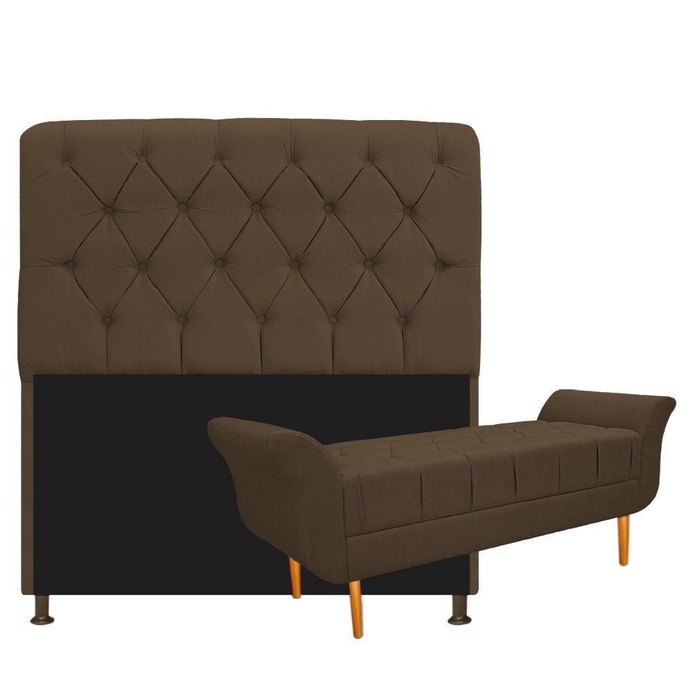 Cabeceira Lady e Recamier Ari 160Cm Queen Size Suede cor de acabamento Marrom