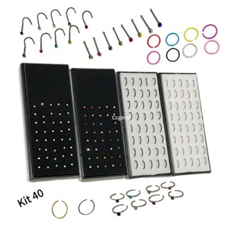 Feeling 316L kit com 40 Piercing De Nariz  Pedra De Strass Argola Falso Caxinha pircing em Oferta na Shopee