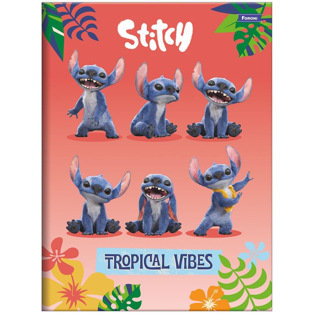 Caderno Brochurão Grande 20x27,5cm 80 Folhas Stitch Filme Tropical Vibes Foroni em Oferta na Shopee