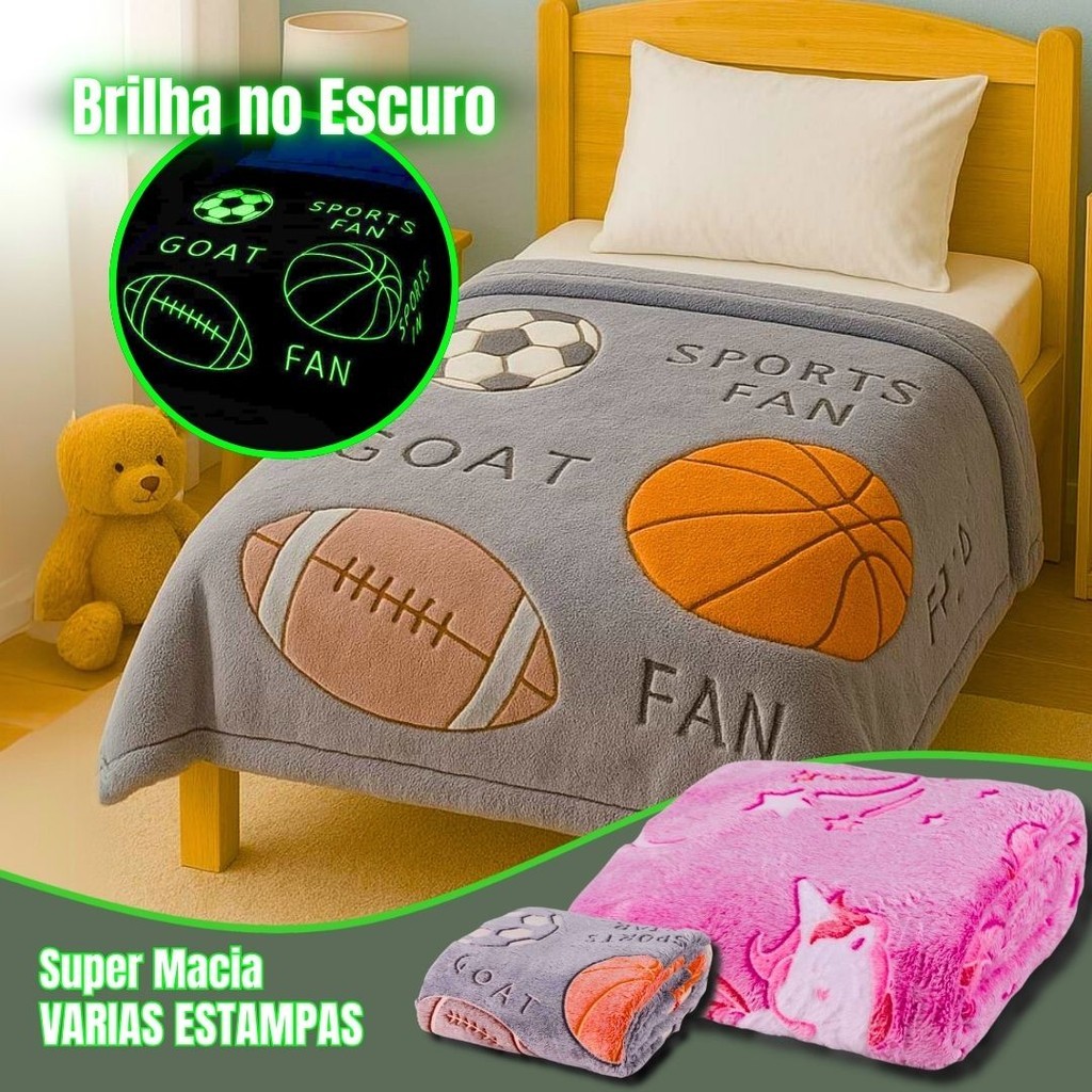 Coberta Infantil Que Brilha no Escuro Cobertor brilhante Macio Antialérgico Felpudo Quentinho 200x180cm em Oferta na Shopee