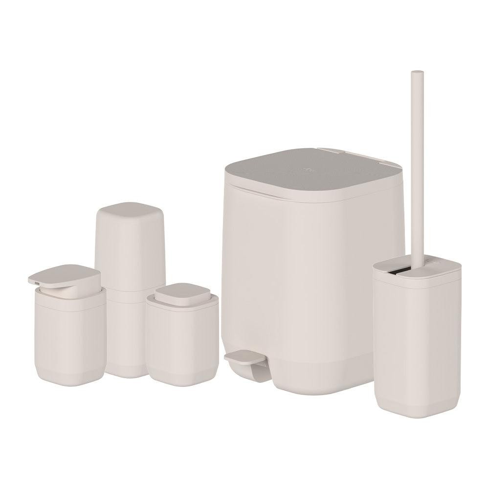 Kit de banheiro Completo com lixeira de pedal Ou 5 peças Linha Aura - Bege em Oferta na Shopee