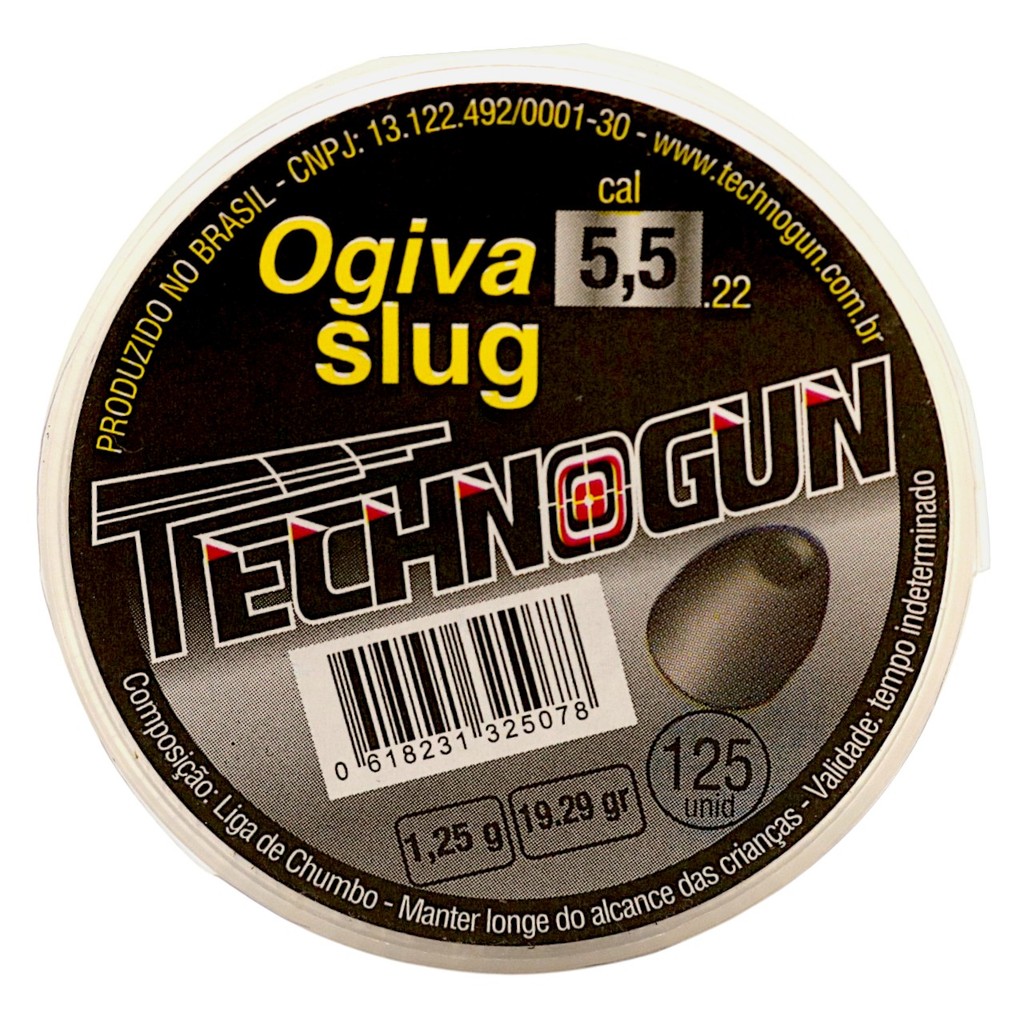 Chumbinho Technogun Ogiva Slug 5.5mm (.22) - 125un em Oferta na Shopee