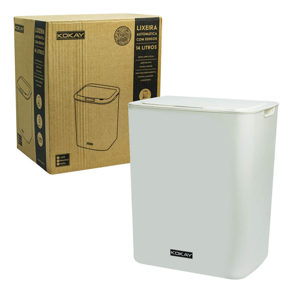 Lixeira Sensor Automática Banheiro Cozinha Lixo Inteligente Cor Branco