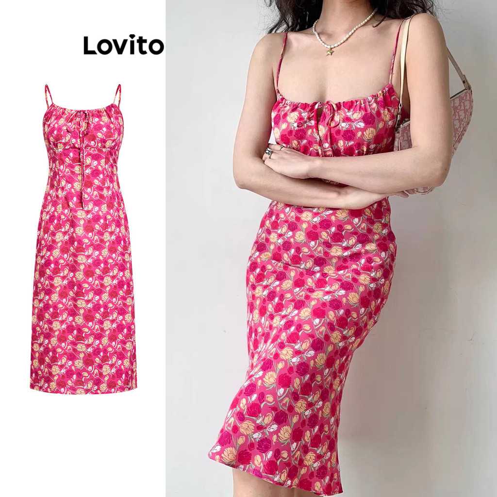 Lovito Vestido Casual Vestido Drapeado Floral Para Mulheres L98AD218