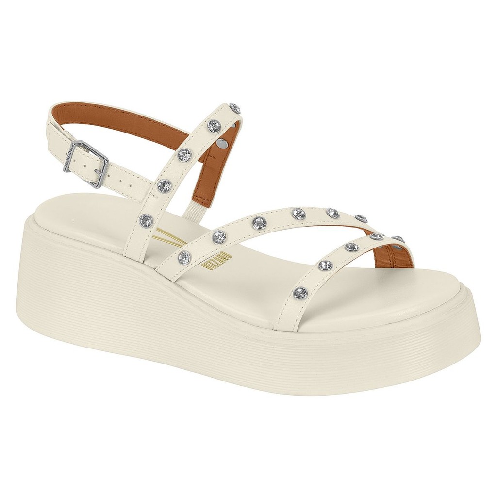 Sandália Feminina Vizzano Plataforma Papete Branco Off com Padrarias Ref:.6525.101