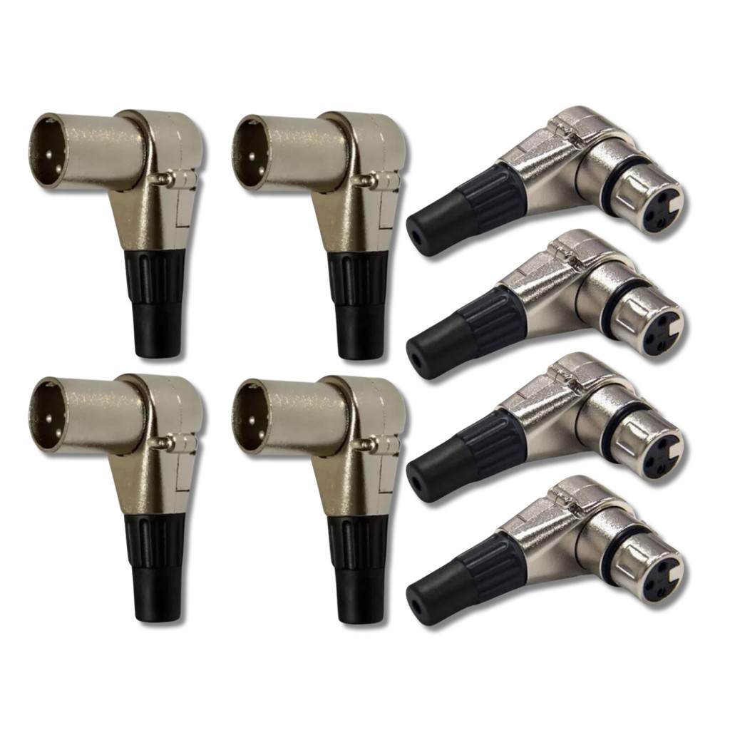 Kit 4 Plug XLR Fêmea 90º + 4 Plug XLR Macho 90º Prof. MXT