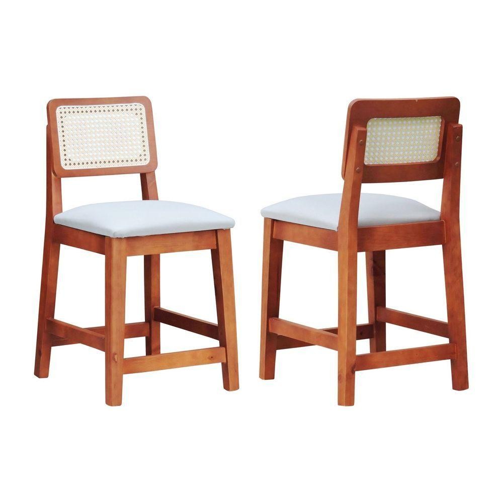 Kit 2 Banquetas Baixa-cadeira Gabi Madeira Maciça Encosto Telinha - Amêndoa Assento Estofado Linho Bege em Oferta na Shopee