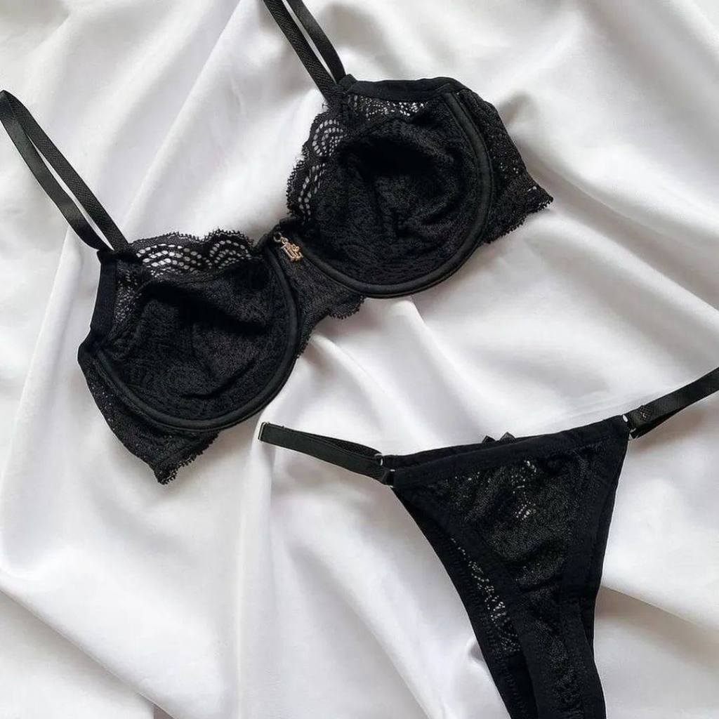Conjunto pandora lingerie rendado com varias cores, sutiã e calcinha semi fio