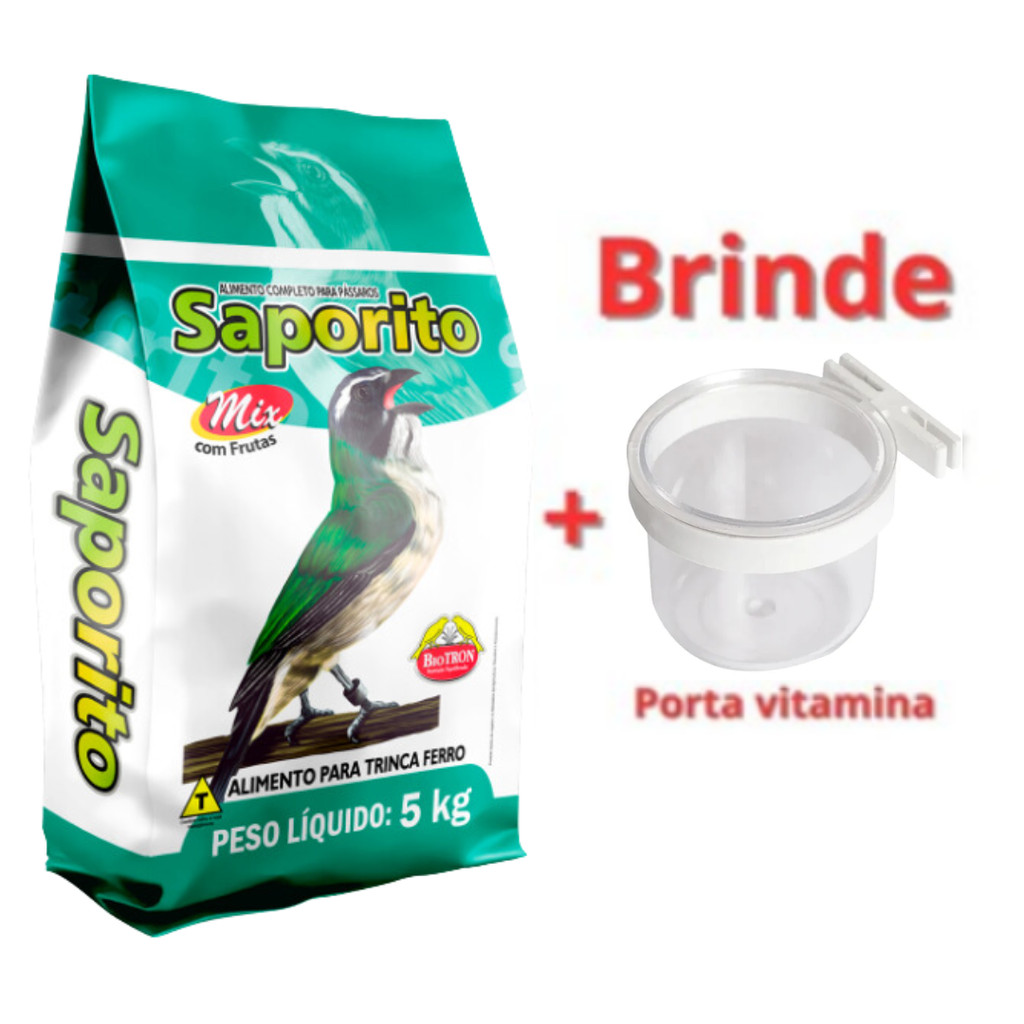 Ração saporito mix Alimento Completo Pássaros 5kg Biotron + Ganhe 1 porta vitamina