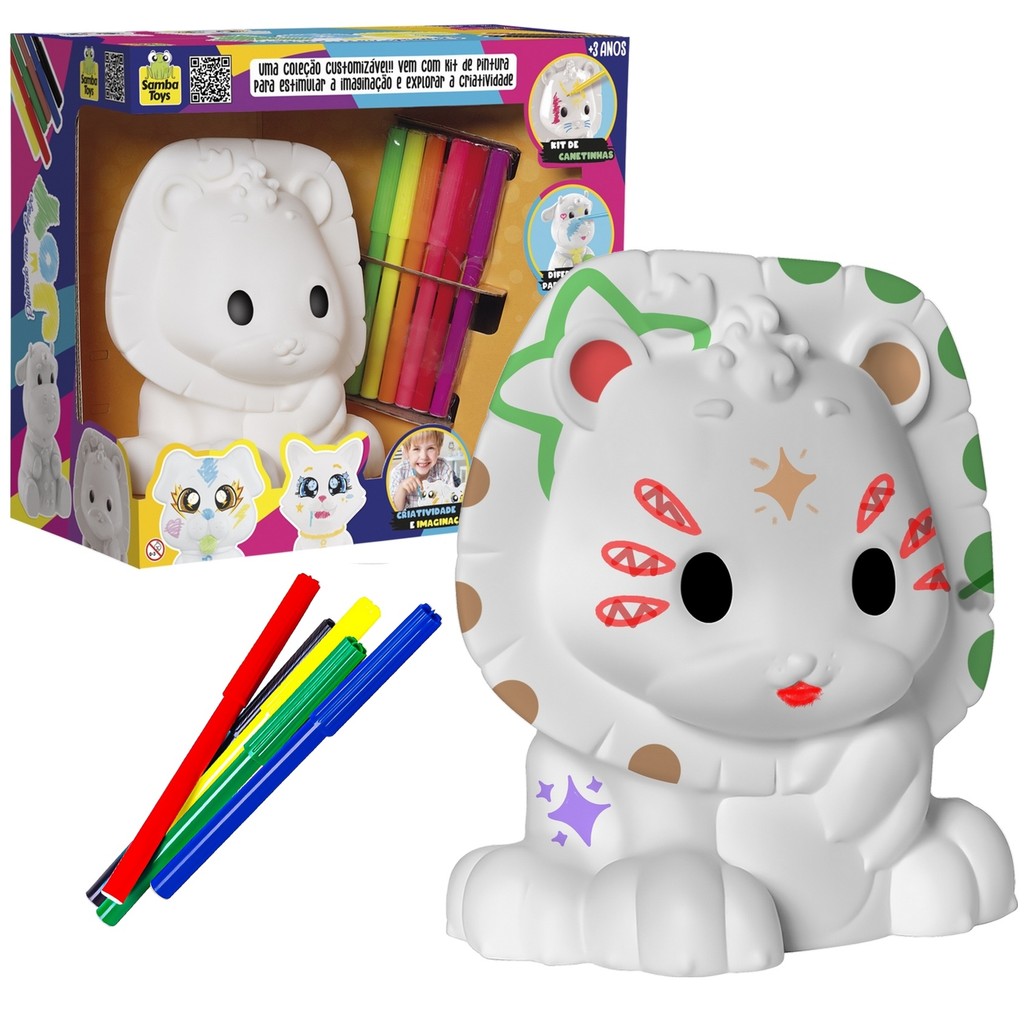 Brinquedo Joy Leãozinho Pintura Infantil Com Canetinhas Em Vinil Macio - Samba Toys