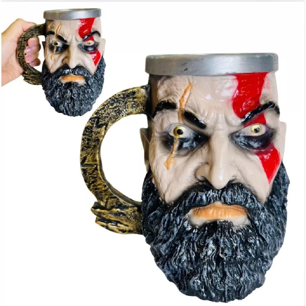 Caneca Copo 3D Kratos God of War Geek Café Térmico Colecionável Criativa Resina Clássico