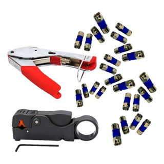 Alicate Crimpar Cabo Coaxial + Decapador + 20 Conector Rg6 em Oferta na Shopee