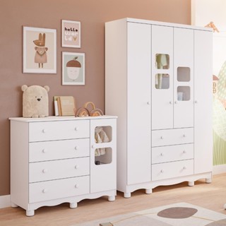 Quarto de Bebê Completo com Guarda Roupa Uli 4 Portas Cômoda Uli 4 Gavetas 100% MDF Faura em Oferta na Shopee