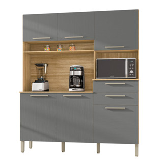 Armário de Cozinha Completa Montesa 6 Portas 2 Gavetas Freijó / Grafite em Oferta na Shopee