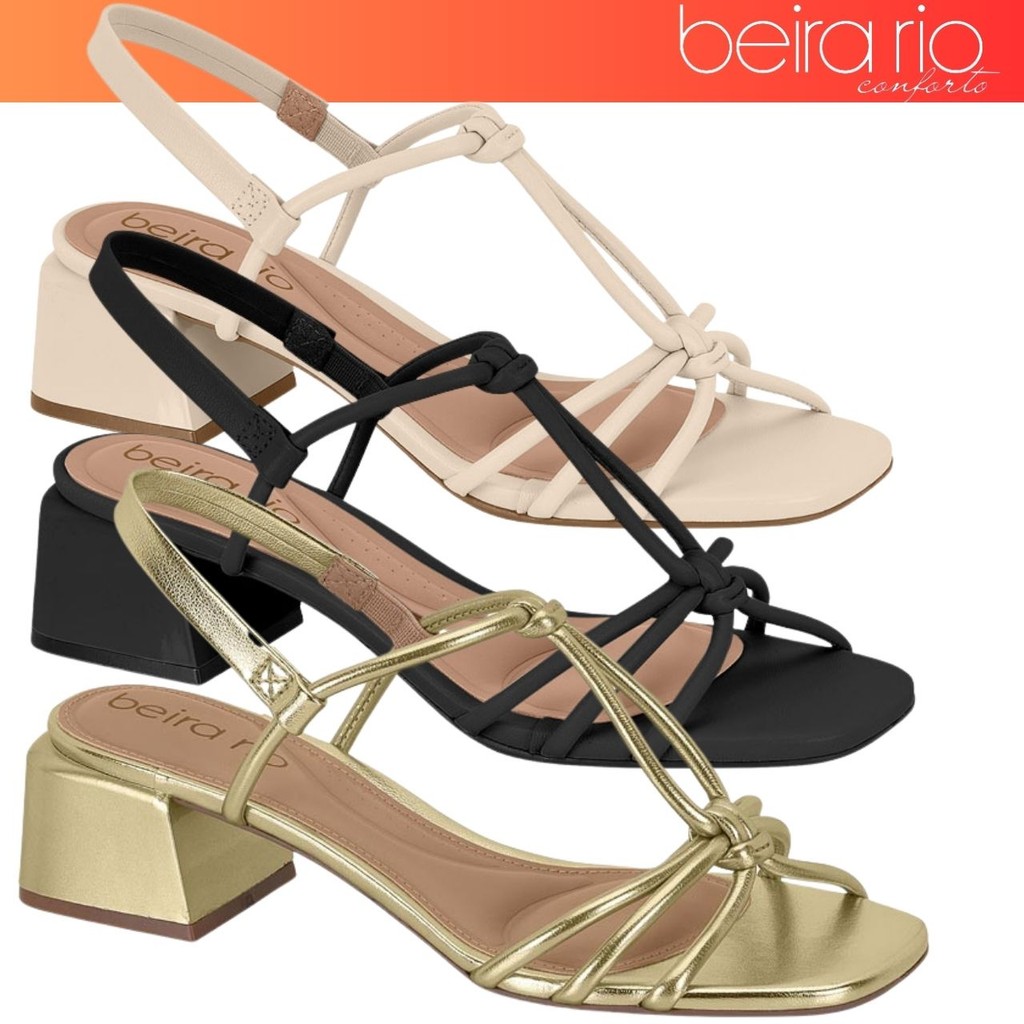 Sandália Feminina Beira Rio Bloco Baixo Grosso Tiras Traspassadas Conforto em Oferta na Shopee