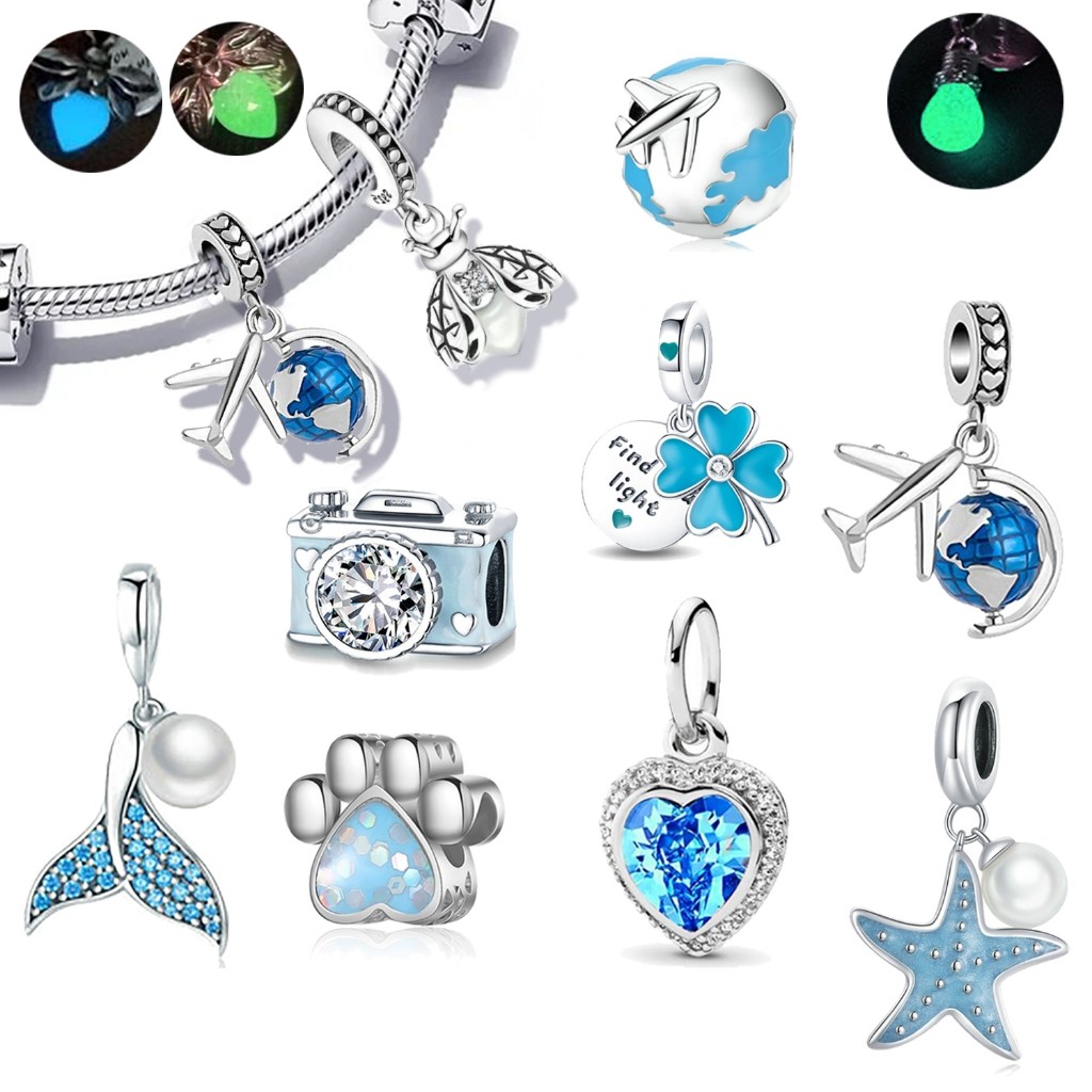 Berloque De Prata 925 Pingente De Pulseira Contas De Amuleto Série Ocean Azul em Oferta na Shopee