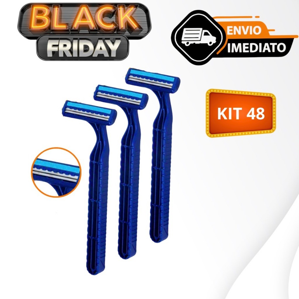 OFERTA Kit 48 Aparelho De Barbear Barbeador Descartável 2 lâminas Com Fita Lubrificante Navalha
