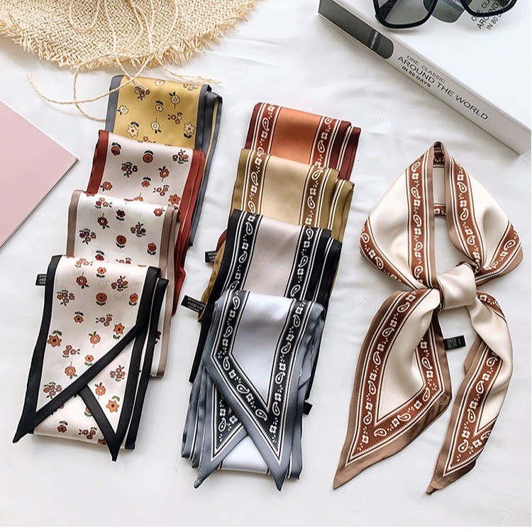 Primavera e verão novo lenço de seda de tiras longas para mulheres versáteis lenço de cabelo pequeno coreano com alça pa em Oferta na Shopee