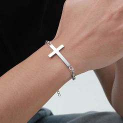 Pulseira Ajustável Vnox Fashion Com Cruz Para Homens , Mulheres E Meninas , Antialérgica De Aço Inoxidável , Presente De