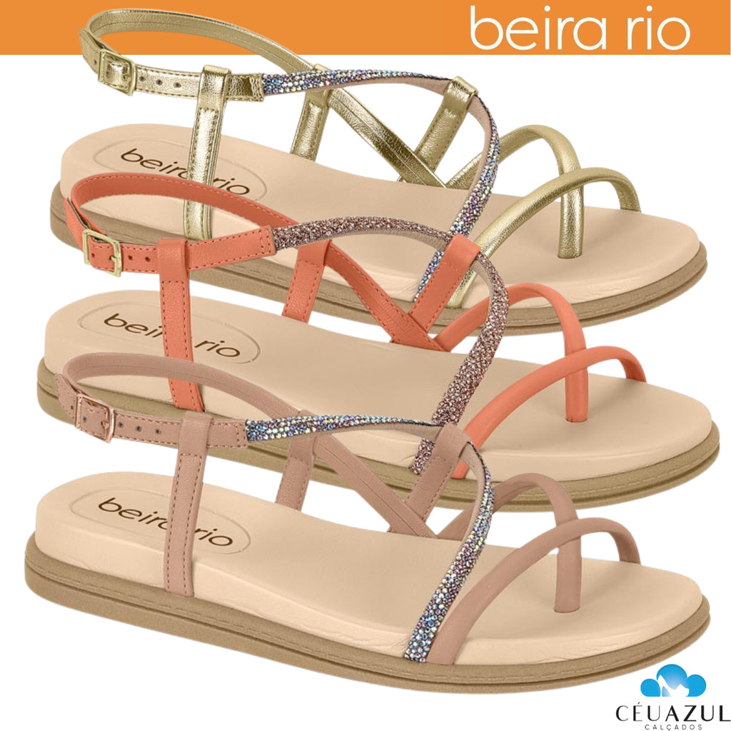 Sandália Papete Feminina Beira Rio Tira Strass Brilho Metalizado Conforto em Oferta na Shopee