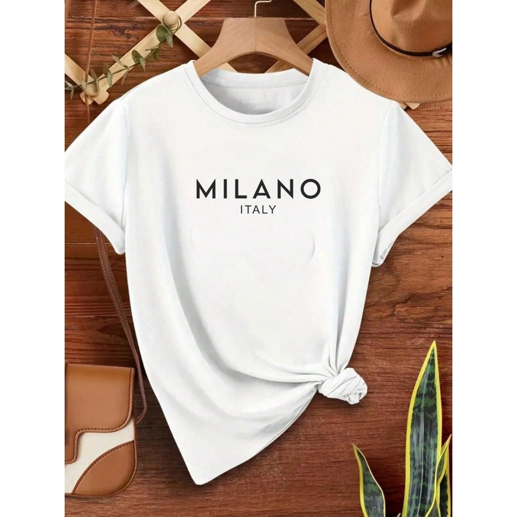Camisa Camiseta T-shirt Feminina Baby Look Algodão Milano Italia em Oferta na Shopee