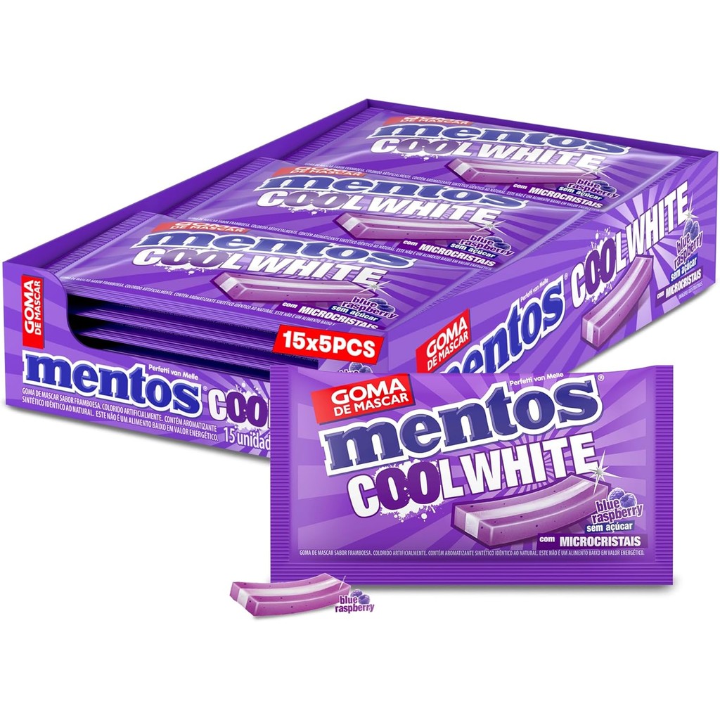 Chiclete Mentos Cool White 3 Camadas Raspberry Van Melle Com 15 Unidades