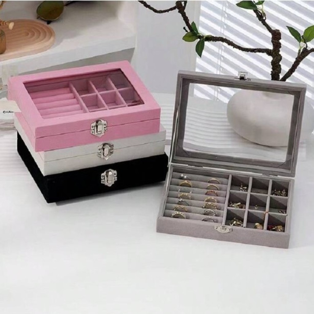 kit 2/3/5 peças de caixa de joias transparente fosca de alta qualidade para armazenamento de acessórios e brincos em Oferta na Shopee