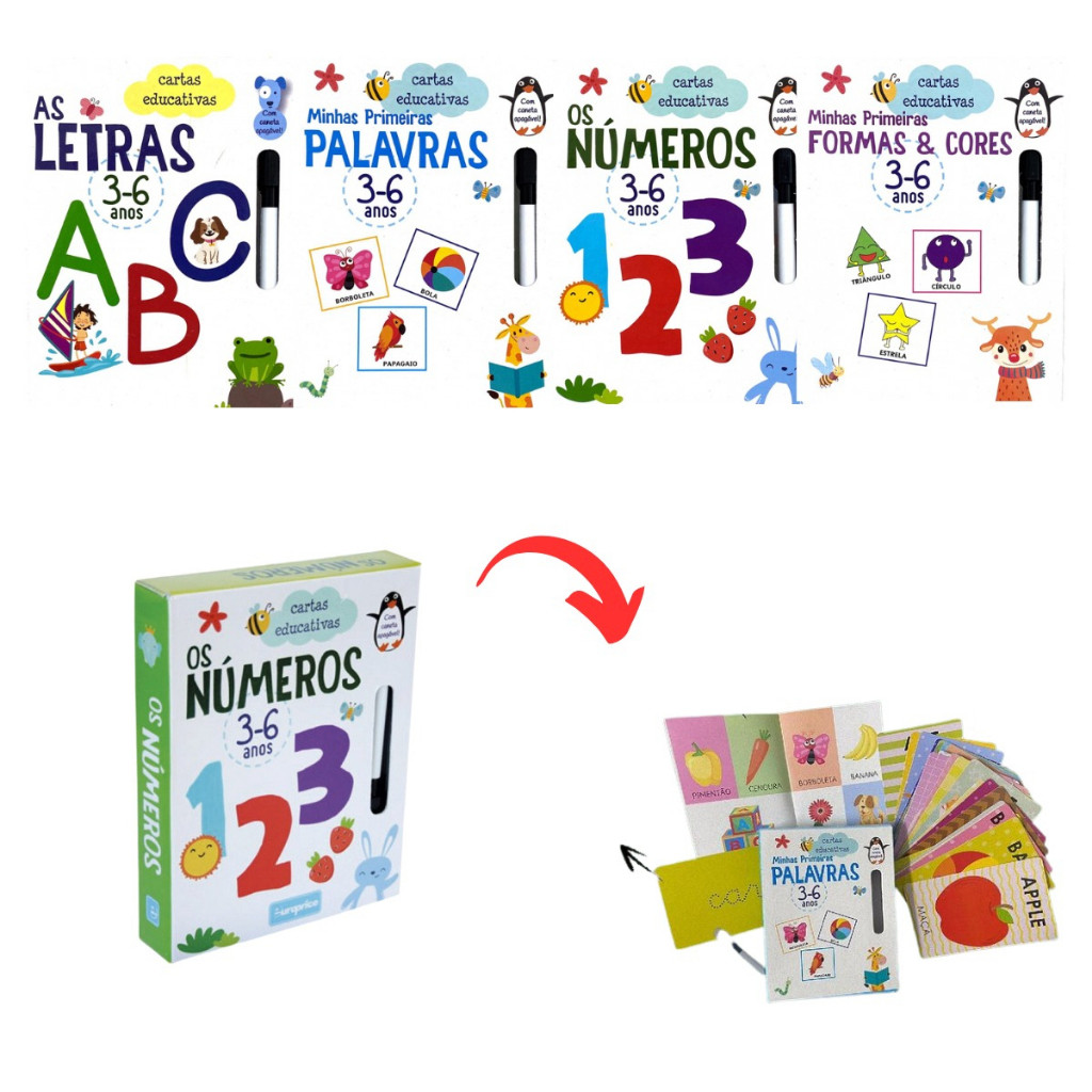 Caixinha C/ Cartas Educativas + Caneta / Escreva e apague