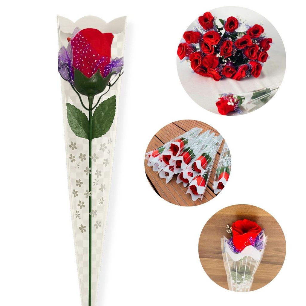 Rosas Vermelha Artificial Botão Individual Com Embalagem Presente Dia das Mães