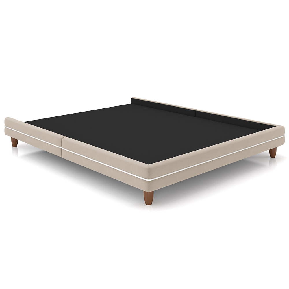 Cama Casal Queen Base Box Pés Madeira 168cm Suném P05 Veludo Bege - Lyam Decor - Home & Living