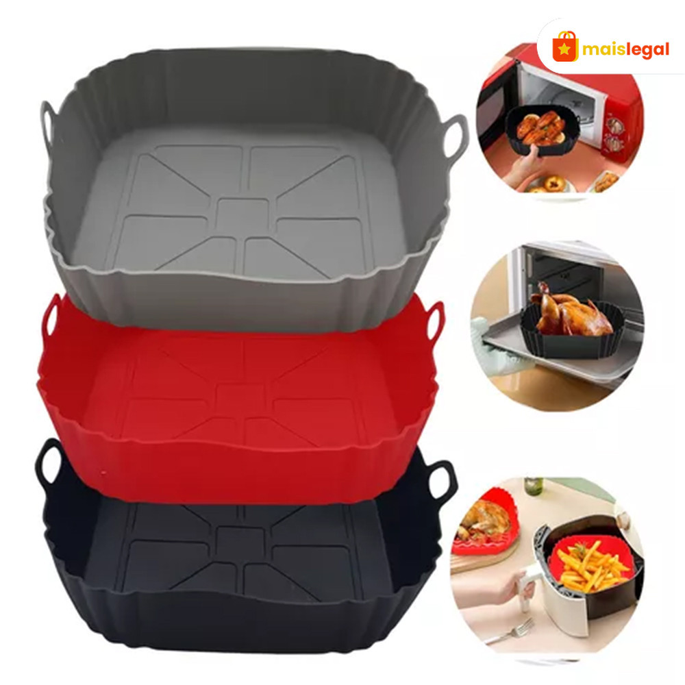 Forma Silicone Reforçada Quadrada 19cm Air Fryer 4~6 Litros Durável Resistente