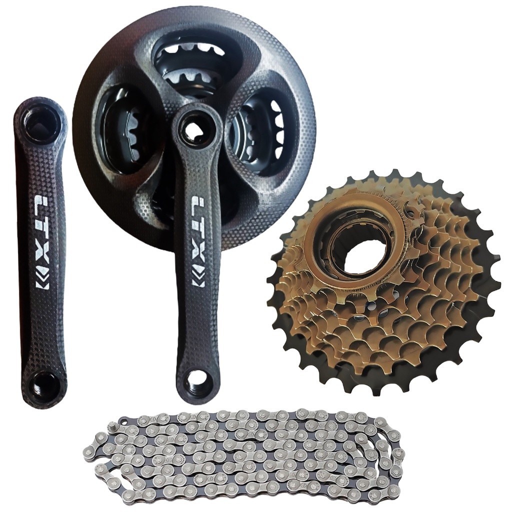 Kit Marcha Bicicleta Pedivela Triplo + Catraca Roda Livre 8v + Corrente de Bike 24v Indexada em Oferta na Shopee