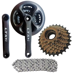 Kit Marcha Bicicleta Pedivela Triplo + Catraca Roda Livre 8v + Corrente de Bike 24v Indexada