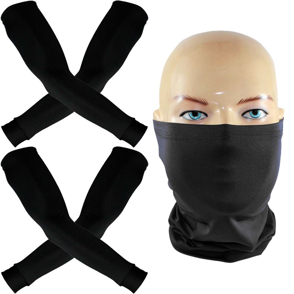Kit ciclismo 2 pares de manguitos + 1 bandana P M G manguito touca ninja proteção UV50+