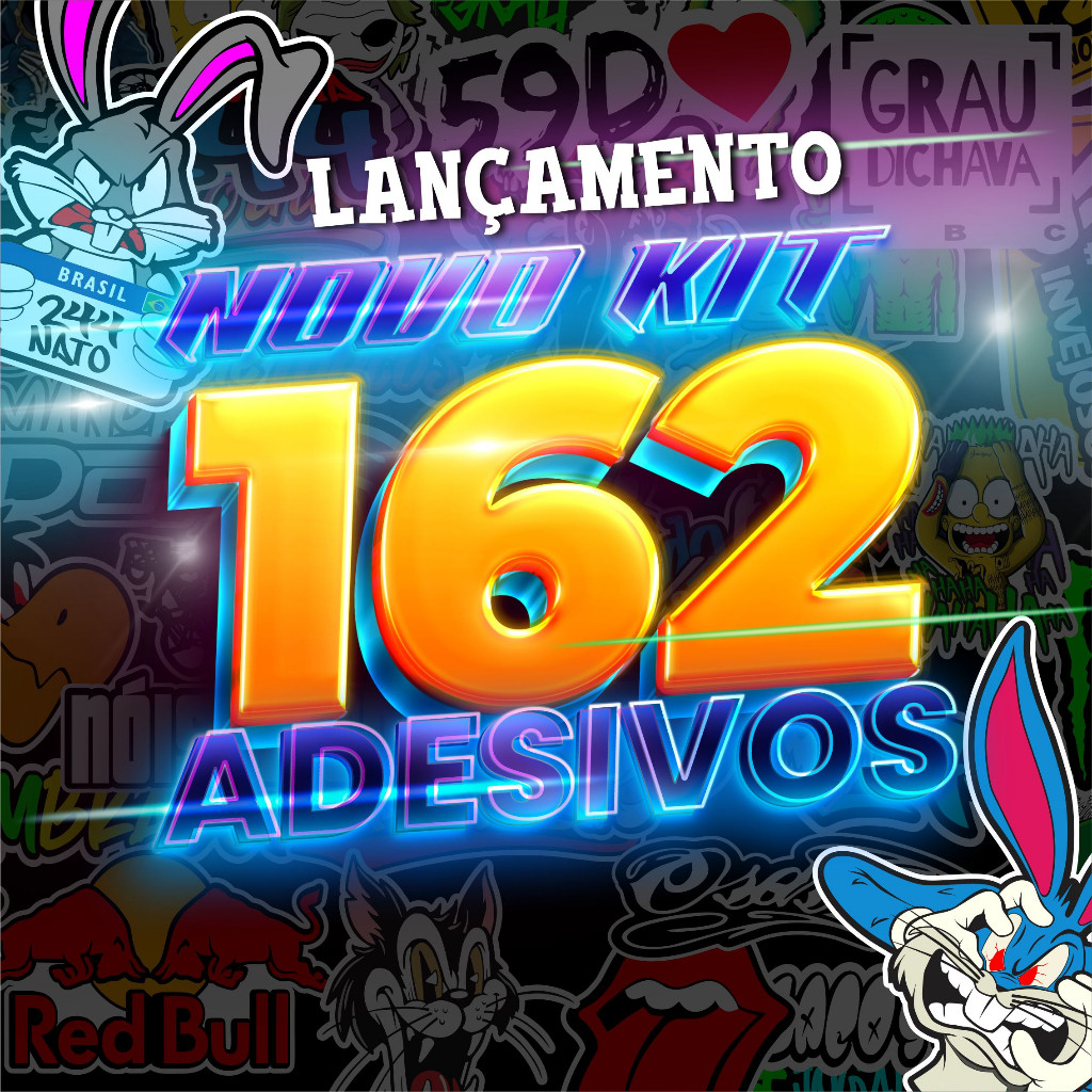 Novo Kit 162 Adesivos variados Cartela Vinil moto carro kit coelho 59d dichava figurinhas bike impreshow