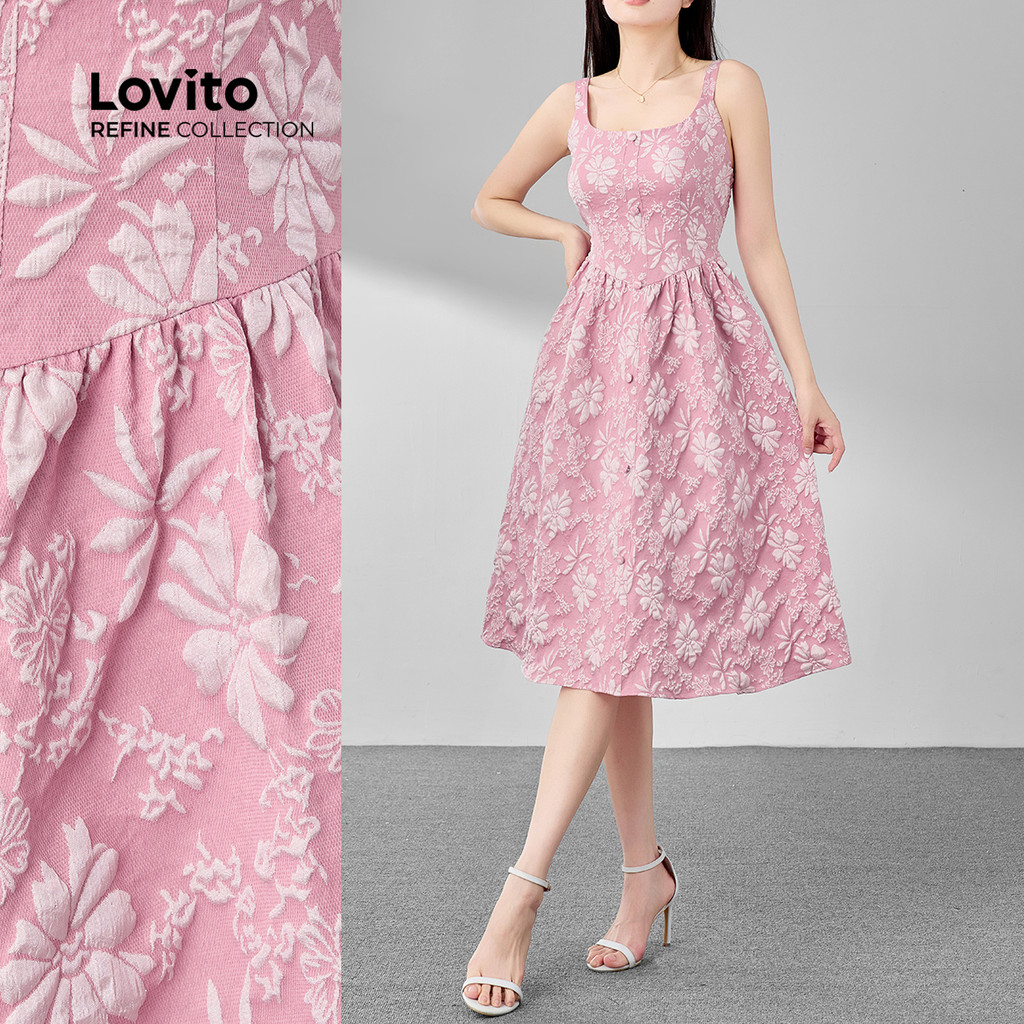 (Lovito Refine) Vestido Boho liso plissado plissado para mulheres LR7ED040 - Women Clothes