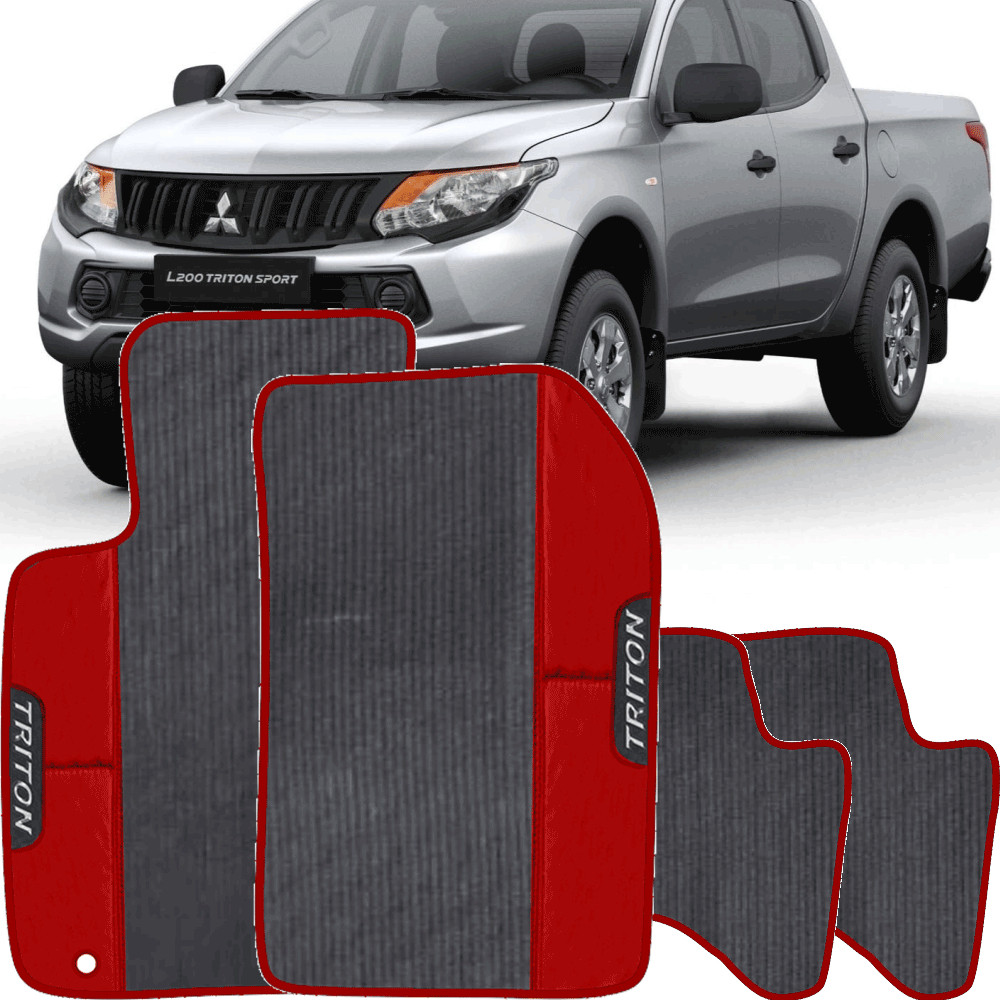 LINDO JOGO TAPETE 4 PEÇAS  AUTOMOTIVO   VERMELHO Mitsubishi L200 Triton 2018 a 2021  EMBORRACHADO