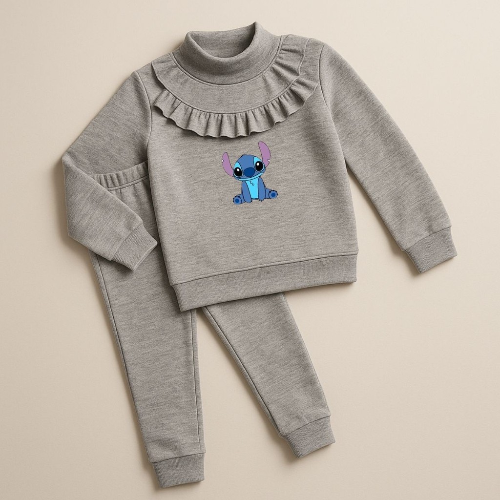 Conjunto Moletom Lãzinha Infantil  Calça e Suéter com Estampa do Stitch