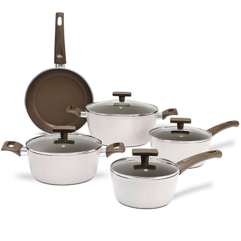 Jogo de Panelas Brinox Antiaderente Ceramic Life Organika com Indução Nata - 5 Peças - Home & Living
