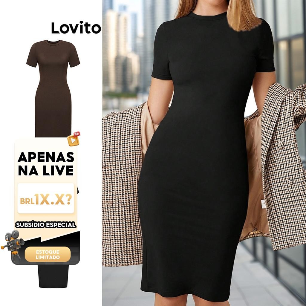 Live Hosts' pick Casual Vestido Feminino Liso Básico com Fenda Traseira L68ED300 (Preto) - Women Clothes