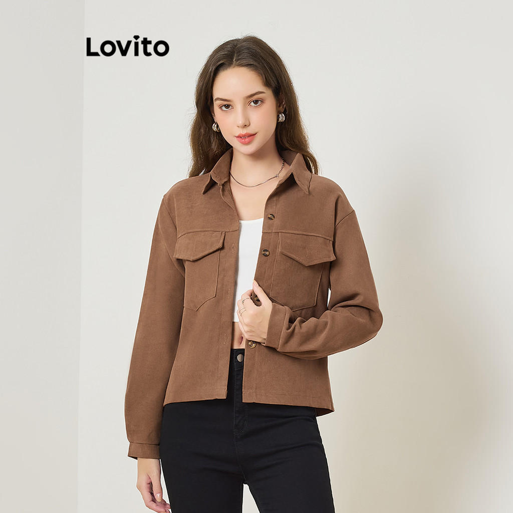Lovito Blusa Casual Com Bolso Liso E Botão Frontal Para Mulheres LNA29011 (Multicolorido) - Women Clothes