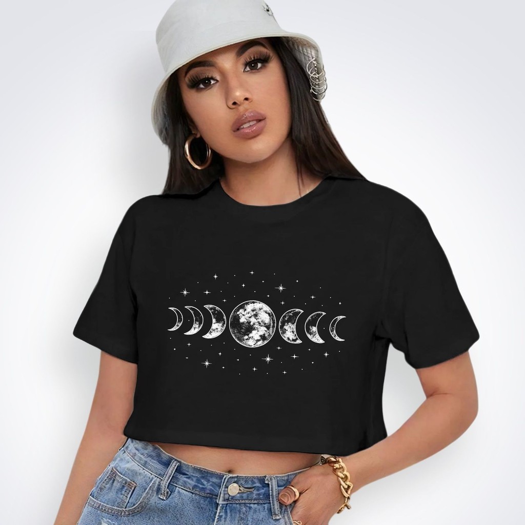 Cropped Crop Feminino Lua Fases Eclipse Gym Algodão Premium Casual Estiloso em Oferta na Shopee