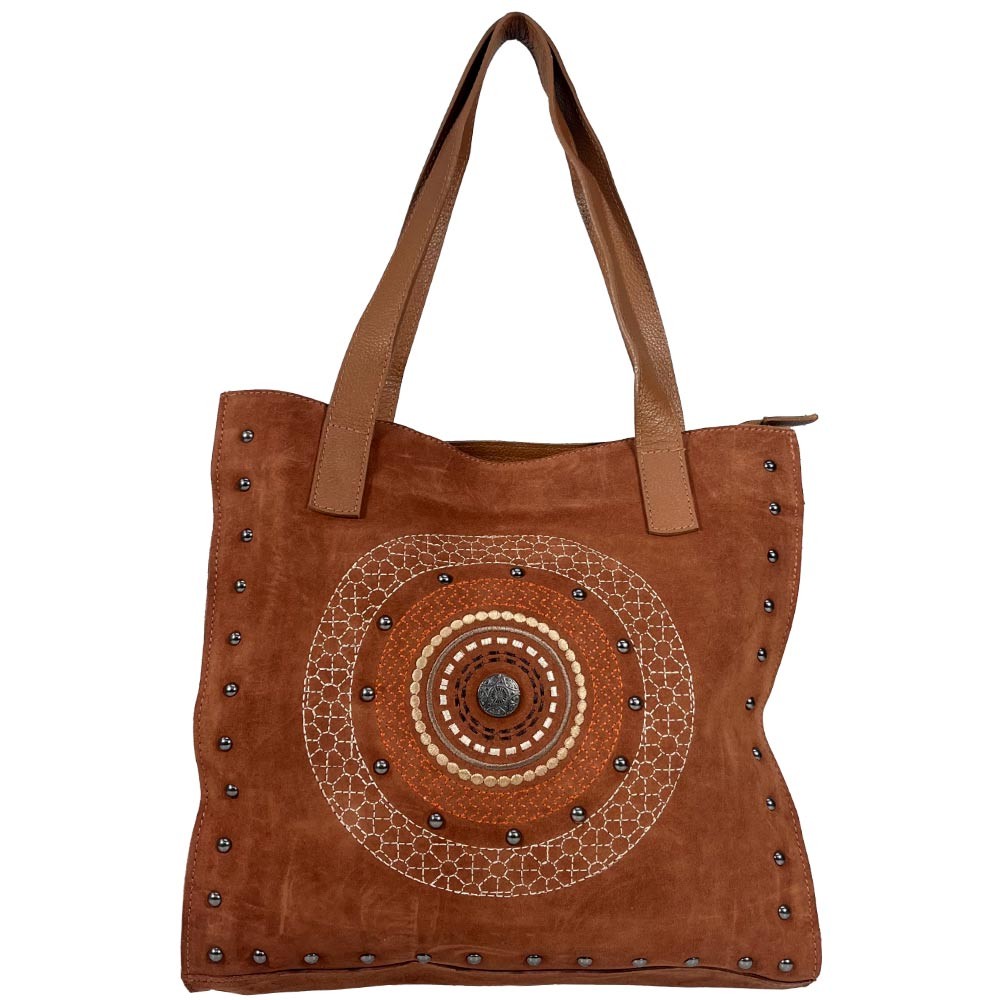 Bolsa Feminina Couro Legitimo Grande Mandala Terracota