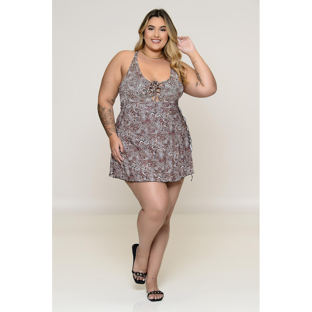 Maiô Plus Size Com Bojo e Saída Embutida Animal Print
