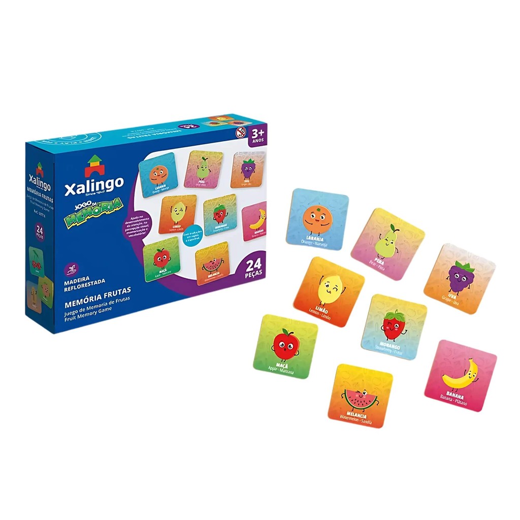 Jogo da Memória Frutas Infantil A partir de 3 Anos 24 Peças Madeira Brinquedo Educativo Xalingo - 50776 em Oferta na Shopee