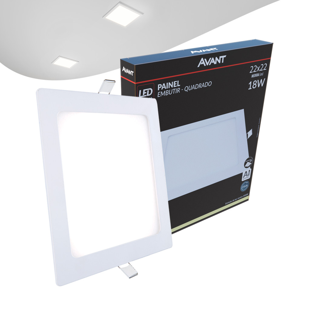 Painel Plafon Led Alu 18w 4000k Emb. Quadrado 110v/220v 22cm Avant em Oferta na Shopee